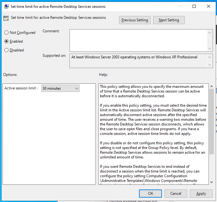 rdp time limit set